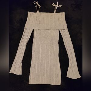 Darker Wavs Dolls Kill Off Shoulder Gray Sweater Dress